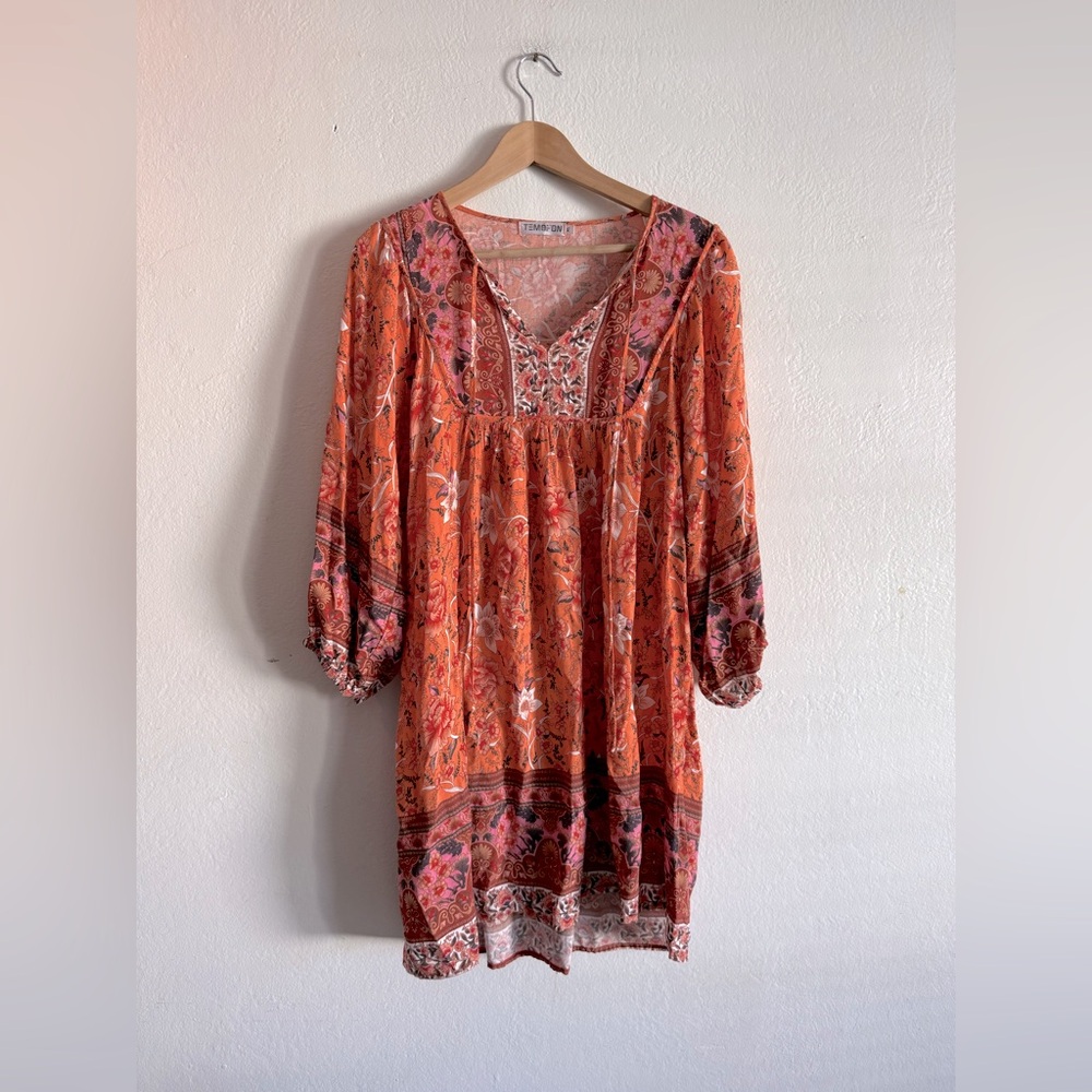 🍁50% Off RDY 4 Fall Sale BOHEMIAN Long Sleeve Printed Babydoll Mini Dress